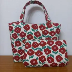 ハンドメイド　トートバッグ&ポーチセット　北欧風【ピュアブロッサム】