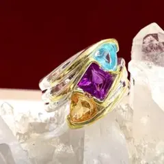 ヴィンテージデザインアクセサリーリングシルバー紫青オレンジ遺品整理生前整理指輪