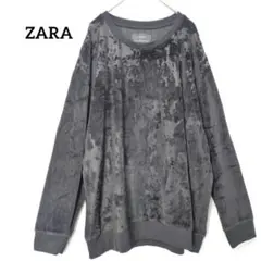 【ZARA／ザラ】L　トップス　ベロア調　シースルー　ムラ感　長袖　黒　重ね着