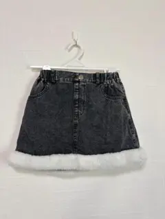 デニムスカート 140 黒 ファー付き 女の子 キッズ 韓国風 秋冬