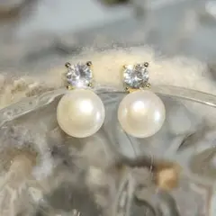 パール ダイヤ イヤリング 1粒 ステンレス 痛くない クリップ ゴールド 新品