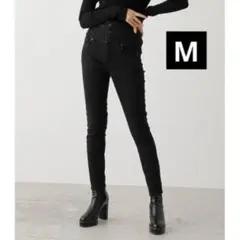 アズールバイマウジー ハイウエスト ボタンデニムスキニー ブラック M