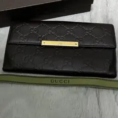 GUCCI グッチ　長財布　メタルロゴ　ブラウン　グッチシマ　GG