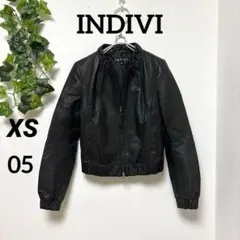 【INDIVI】美品インディヴィ豚革 ノーカラーレザージャケット 05 春XS