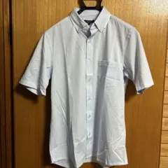 【新品/タグ付】PLST 半そで ビジネスシャツ ストライプ 薄い青×白 Mのサムネイル