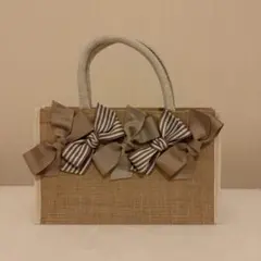 リボン付き ジュート トートバッグ