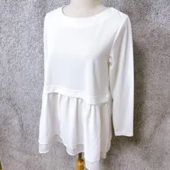6391. イディット チュニック M 白 ドッキング レイヤード シフォン