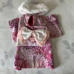 犬用和風着物 ピンク 花柄フリースのマフラー 付き☆Sサイズ☆振り袖有り
