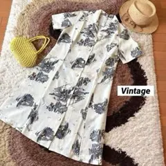 ⭐️レトロ古着　総柄　白　ワンピース⭐️昭和　ヴィンテージ 70s 春夏　ホワイト