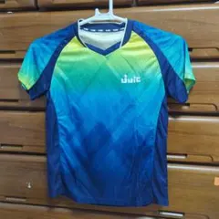 【美品】③JUIC 卓球ウェア　Vチェック男女兼用 Mサイズ 青緑