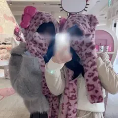 USJ ユニバ キティちゃん キティ ファンキャップ ヒョウ柄 ピンク 被り物