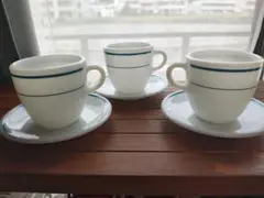 パイレックス「ブルーバンド」シリーズ　カップ＆ソーサー　3組セット
