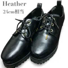 Heather ヘザー 厚底レースアップシューズ 合皮 黒 金具 L レディースのサムネイル