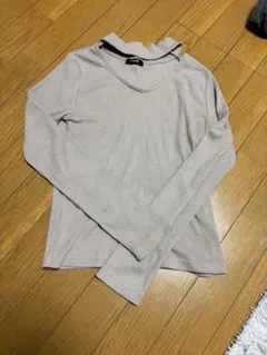 リブ編み ピンクベージュ 長袖