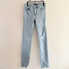 ユニクロ S ダメージスキニーデニムパンツ、薄いブルー ジーンズ