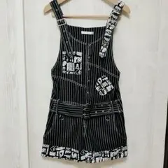 ACDC RAG ストライプ モノクロ パンク メタルバンドプリントサロペット
