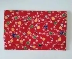 ハンドメイド ケース 小物入れ 和風 ちりめん 赤 花 レッド マチ無し