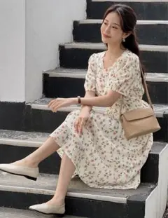 ワンピース 花柄 パフスリーブ ドレス SHEIN DAZY