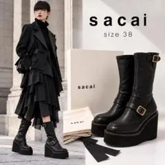sacai サカイ 厚底 プラットフォーム ダービーシューズ レザー 36 黒
