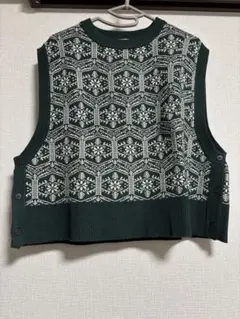 未使用　SamansaMos2レースモチーフ柄ジャガードベスト