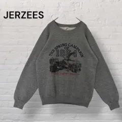 USA製JERZEES1864プリントスウェットM歴史アート感ミリタリー古着
