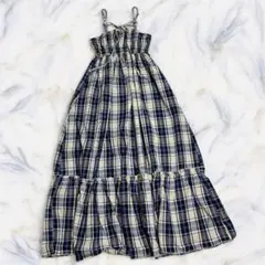 J-Pure チェック柄 ティアードキャミワンピ　ブルー系 フェアリーグランジ