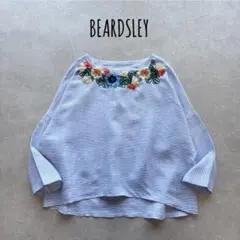 【美品】 ビアズリー 近年モデル リネンシャツ ブラウス ボーダー 花柄刺繍のサムネイル