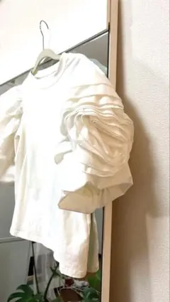 華やか♡フラワーボリュームフリル袖 ホワイト Tシャツ カットソーのサムネイル