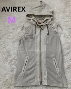 【AVIREX】フード付きノースリーブ ジップベスト M ミリタリーのサムネイル
