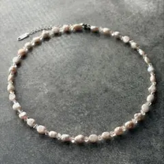 淡水パール　チョーカー　ネックレス　グレー系　真珠