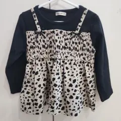 ブラック×ヒョウ柄 長袖 100