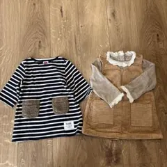 3点セットSHIPSKIDS ストライプワンピース、無印コーデュロイワンピース