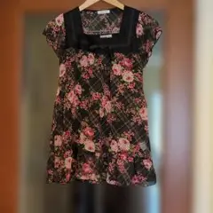 花柄半袖チュニック 黒