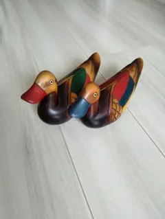 木彫り オシドリ 置物 2体セット