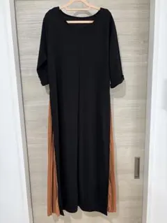 プリーツデザイン　カットソーロングワンピース　M