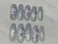 ネイルチップ シルバー フラッシュネイルキティーちゃんネイル 10枚