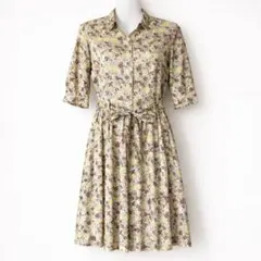 MACPHEE 馬克菲 麻混 リネン混 LIBERTY 印花 膝長襯衫洋裝