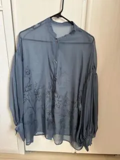HARE 花柄刺繍 長袖シャツ Fサイズ グレー