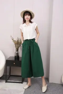 キュロット　ガウチョパンツ　ワイドパンツ グリーン