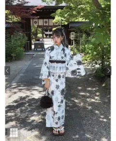 浴衣 GRL gi1705 モノトーン花柄浴衣セット ＋髪飾り
