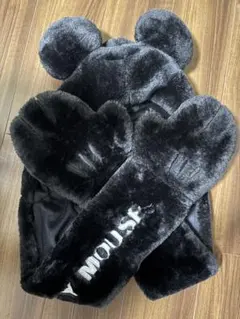 ディズニー　ミッキー　マフラーキャップ　黒　ブラック