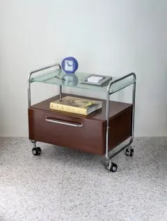 90s ビンテージ ガラストップ ワゴン キャスター付き ラック