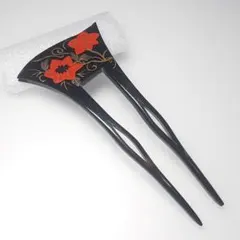 訳あり　アンティーク 蒔絵 バチ型かんざし 黒甲 和装髪飾り（角・縁に欠けあり）