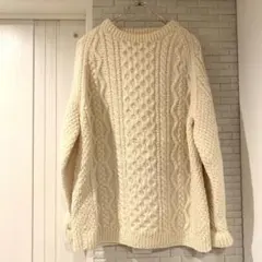 アイルランド製 アラン ニット セーター L フィッシャーマン ウール 美品