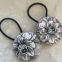 お買い得♡お揃い お花柄大きなシングルリボン くるみボタン ヘアゴム3