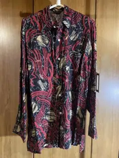 メンズ90sレトロ総柄　レーヨンシャツ　レッド系