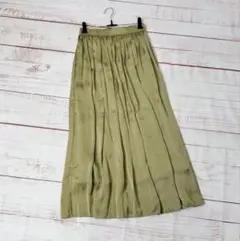 GLOBAL WORK サテンプリーツスカート オリーブグリーン M