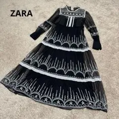 ZARA オーガンジー刺繍 レース ワンピース
