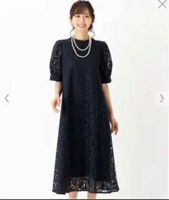 AIMER 総レース神付き2WAYテントラインパーティードレス　ネイビー