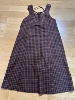 ブラウン系チェック ジャンパースカートマタニティM-L